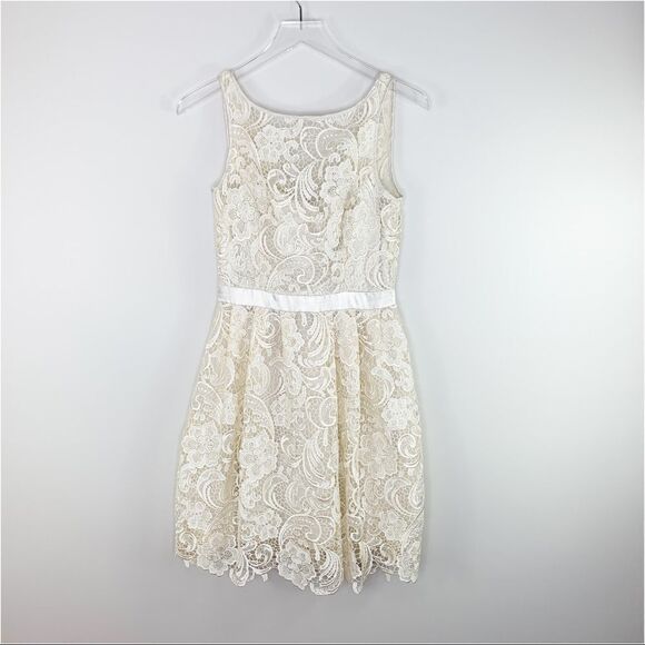 Aidan Mattox Cream Lace Overlay Women’s Fit/Flare Formal/Cocktail Dress Sz 4 - Picture 2 of 16